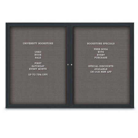 United Visual Products 48"x24" 1-Door Enclosed Outdoor Letterboard, Grey Felt/Black Alum UV1166DSD4824-BLACK-GREY